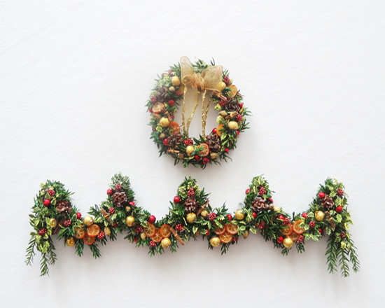 (image for) Luxury 12th scale dollshouse "Natures Own" Wreath and Garland